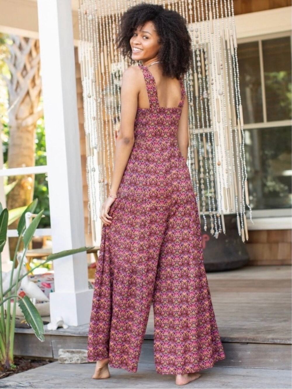 Natural Life Lila Jumpsuit Size M Floral Boho Wide Leg Hippie Festival